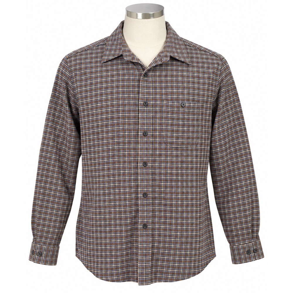 L.L. Bean Men's L Tall Flannel Shirt Brown Blue Plaid 100% Cotton Button Up 0440